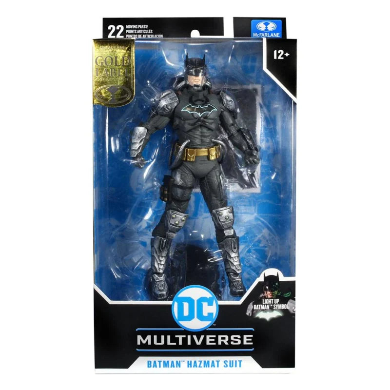 McFarlane Toys DC Multiverse Figura de Acción Batman Traje Hazmat Gold Label con Símbolo de Batman Iluminado