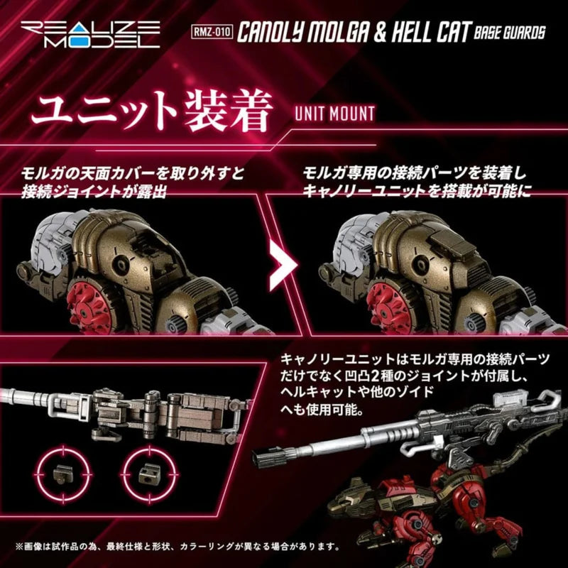 Coffret de 2 maquettes en plastique Takara Zoids 1/100 RMZ-010 Canoly Molga & Hell Cat Base Guards