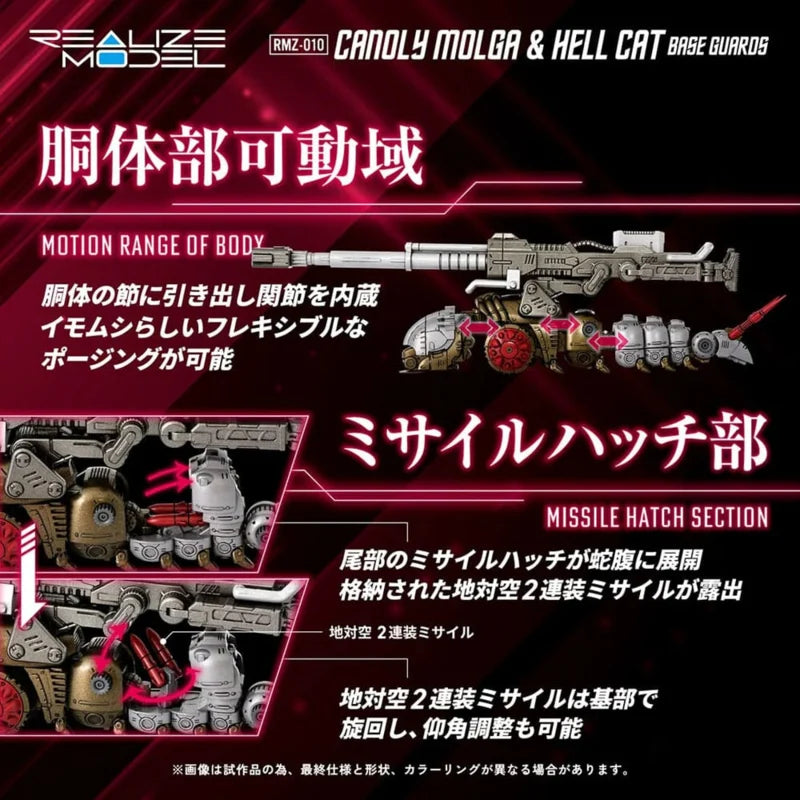 Coffret de 2 maquettes en plastique Takara Zoids 1/100 RMZ-010 Canoly Molga & Hell Cat Base Guards